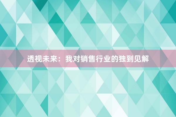 透视未来：我对销售行业的独到见解